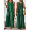 Women's Loose Casual Two-Piece Set Sleeveless Round Neck Tank Top High Waist Wide Leg Pants Outfit