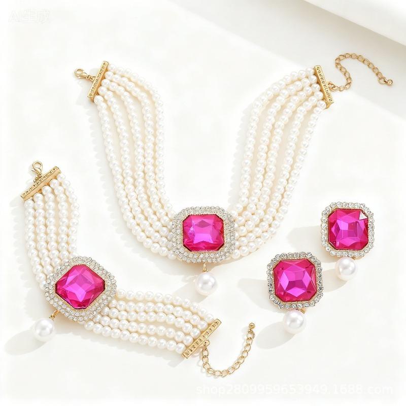 Elegantes Glitzerndes Fransen-Halsketten-, Ohrring-, Armband-, Ring-Set, Modisches Braut-Schmuckset