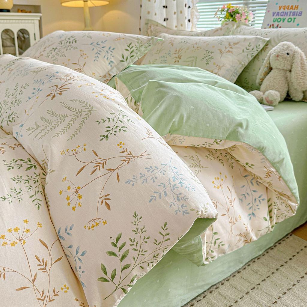 100 pure cotton four-piece set, new cotton quilt cover, bed sheet, bed hat, student dormitory single bed three-piece set 1