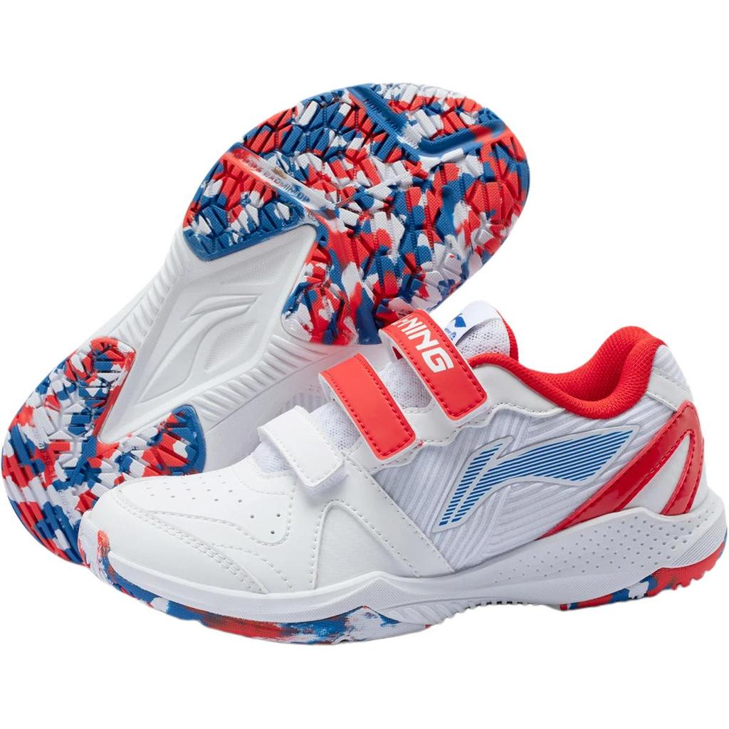 Li Ning Thunder Jr. Seamless Fashion Non-Slip Durable Low-Top Kids Training Shoes Kids Training Shoes Standard-White Flame-Red Blue AYTV012-1