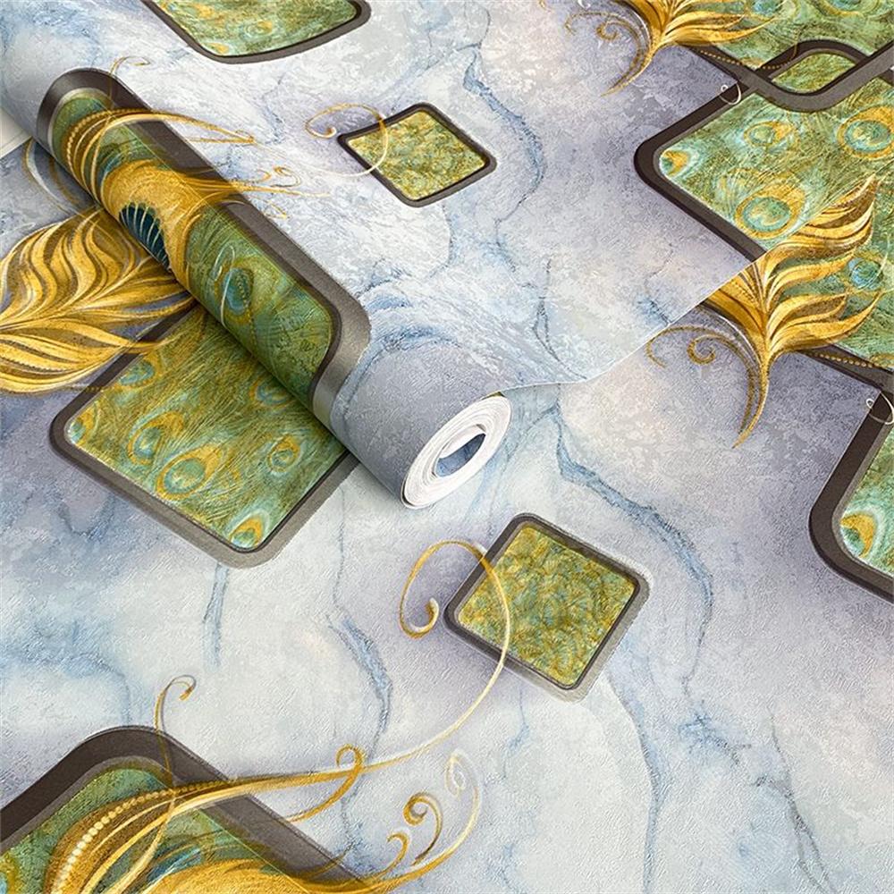 Tapeta s pavími pery 3D reliéfní Obývací pokoj Ložnice TV Pohovka Mramorová struktura Geometrická tapeta KTV Hotelová nástěnná malba Modrá Šedá