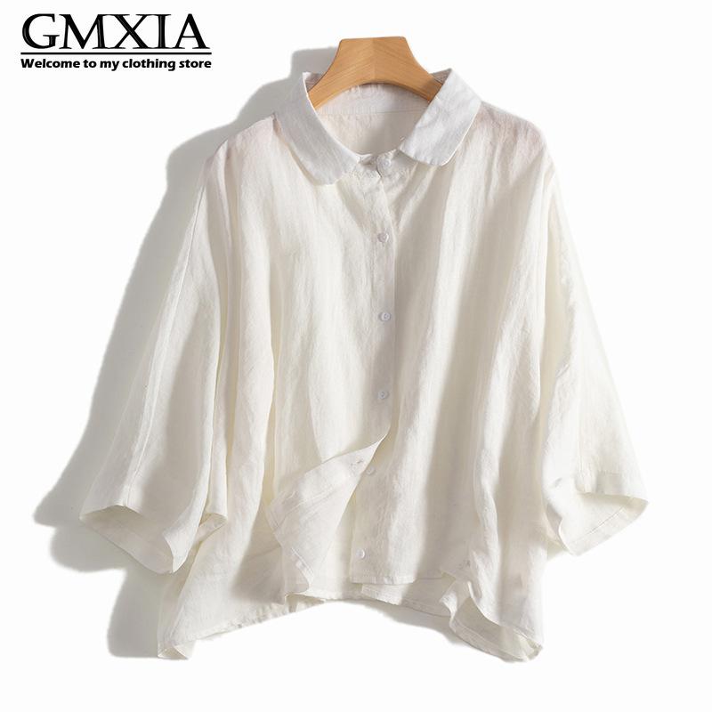 

GMXIA Женская Мода Повседневный Досуг Однотонный Принт Длинный Рукав Воротник ПОЛО Блузки и Рубашки XXL белый