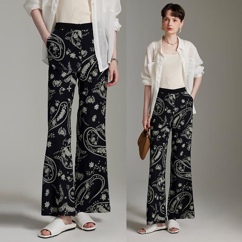 Women s Mulberry Silk Blend Lightweight Flared Pants XL черный тон