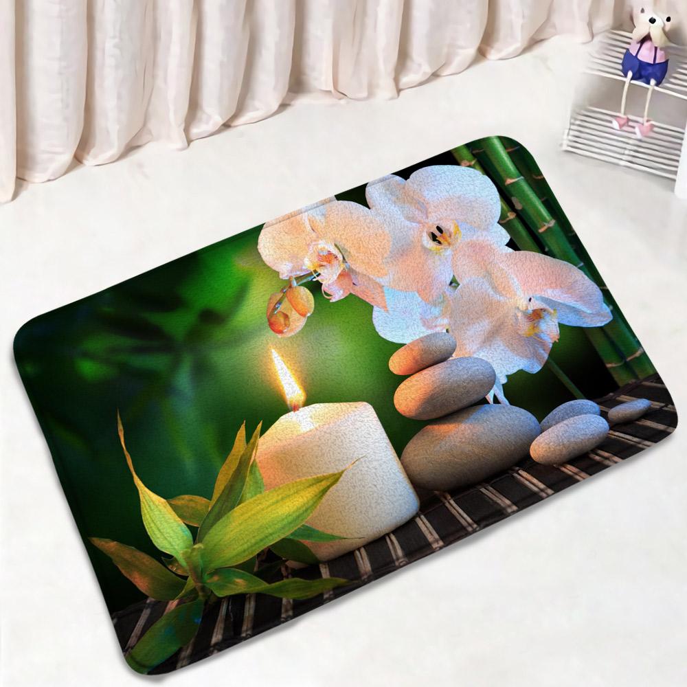 Zen Black Stones Bath Mat Green Bamboo Buddha Candle Spa Bathroom Decorations Bathtub Rug Bedroom Living Room Home Carpet