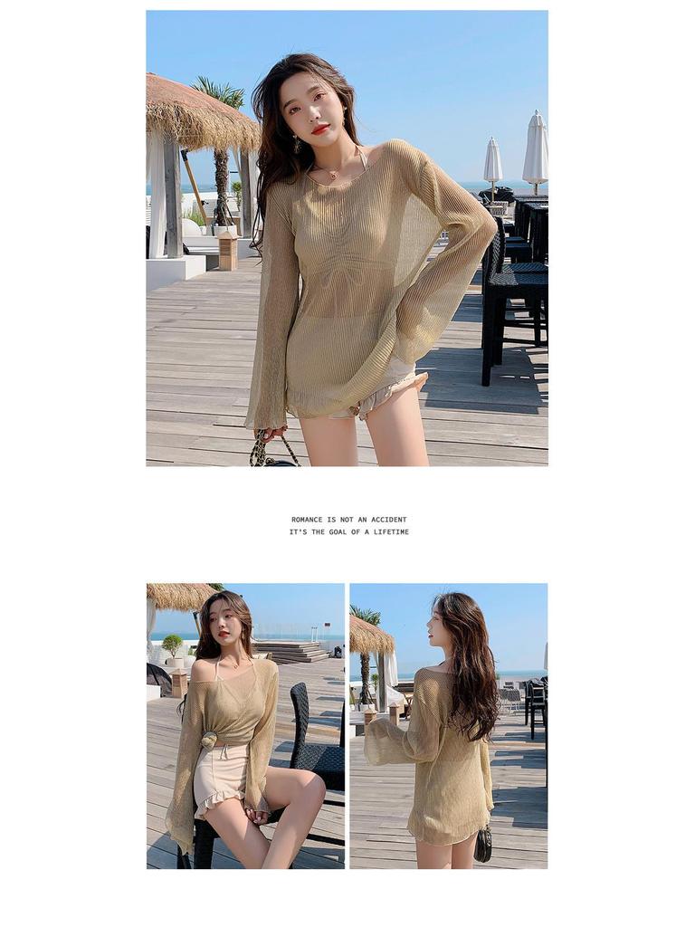 2025 Women's Three-Piece Split Swimsuit: Long-Sleeved, Sun-Protective, Sexy, Slim, Fairy-Inspired for Hot Springs.