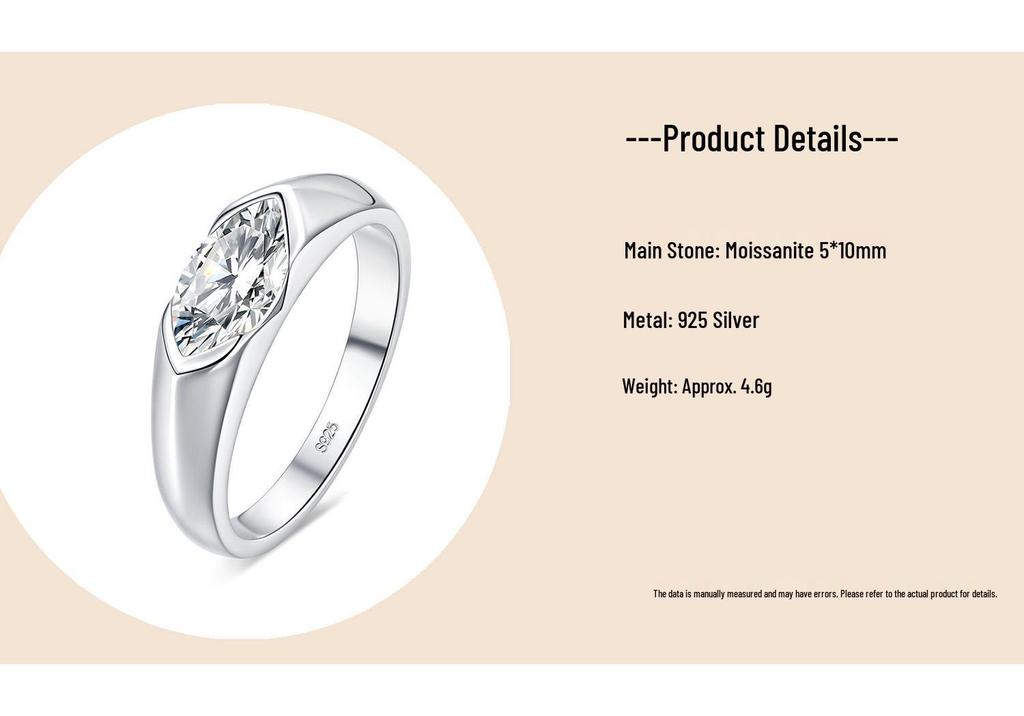 925 Sterling Silver Women's Ring with Simple Marquise Cut Moissanite