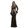 New European and American Style Long-Sleeve Round-Neck Slim-Fit Sequin Mermaid Evening Dress