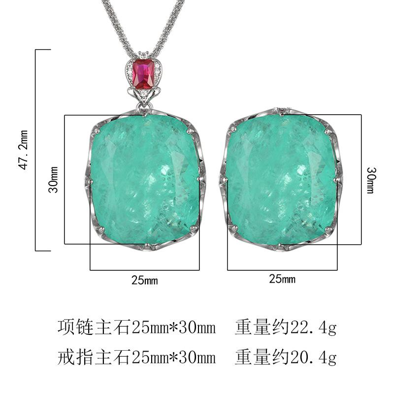 Jewelry Set Necklace Ring Paraiba Fat Rectangular Women's Retro Fashion Goods