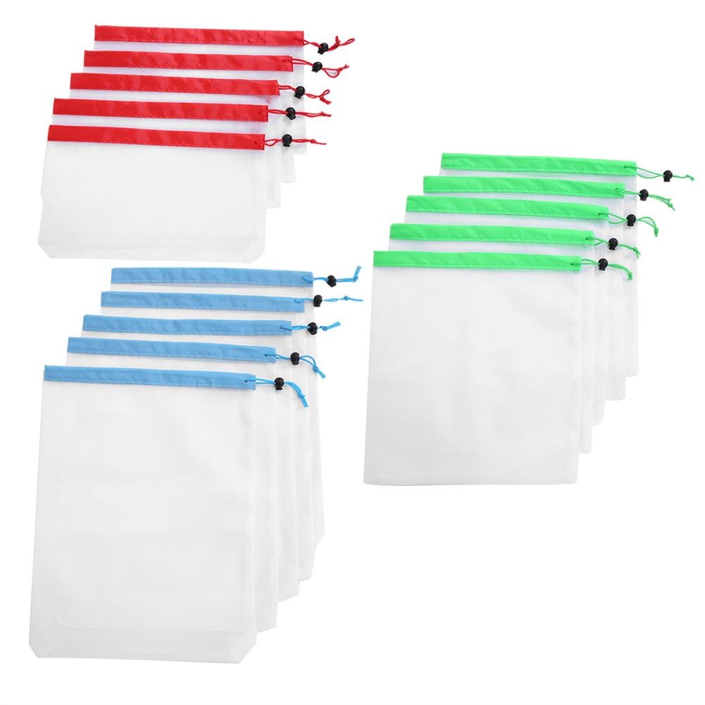 

15pcs 3 Sized Drawstring Mesh Bags Reusable Sundries Toy Fruit Vegetable Storage Punch