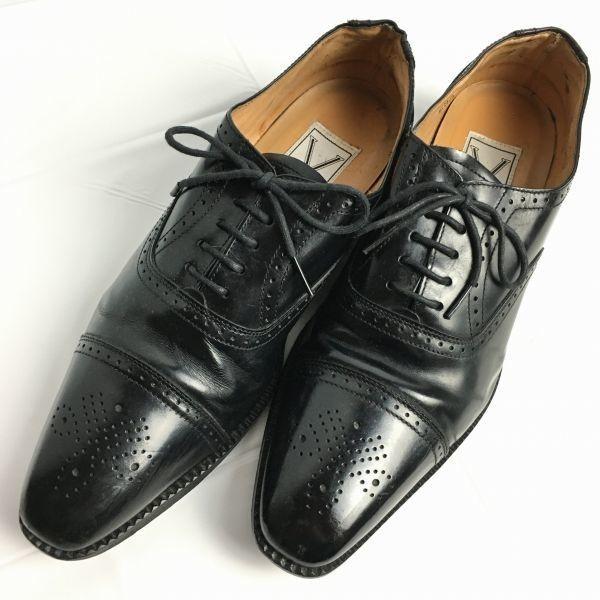 Roberta Valentino Made in Japan Semi Brogue Cap Toe Business Shoes Black Size 24.5 Men's(USED)