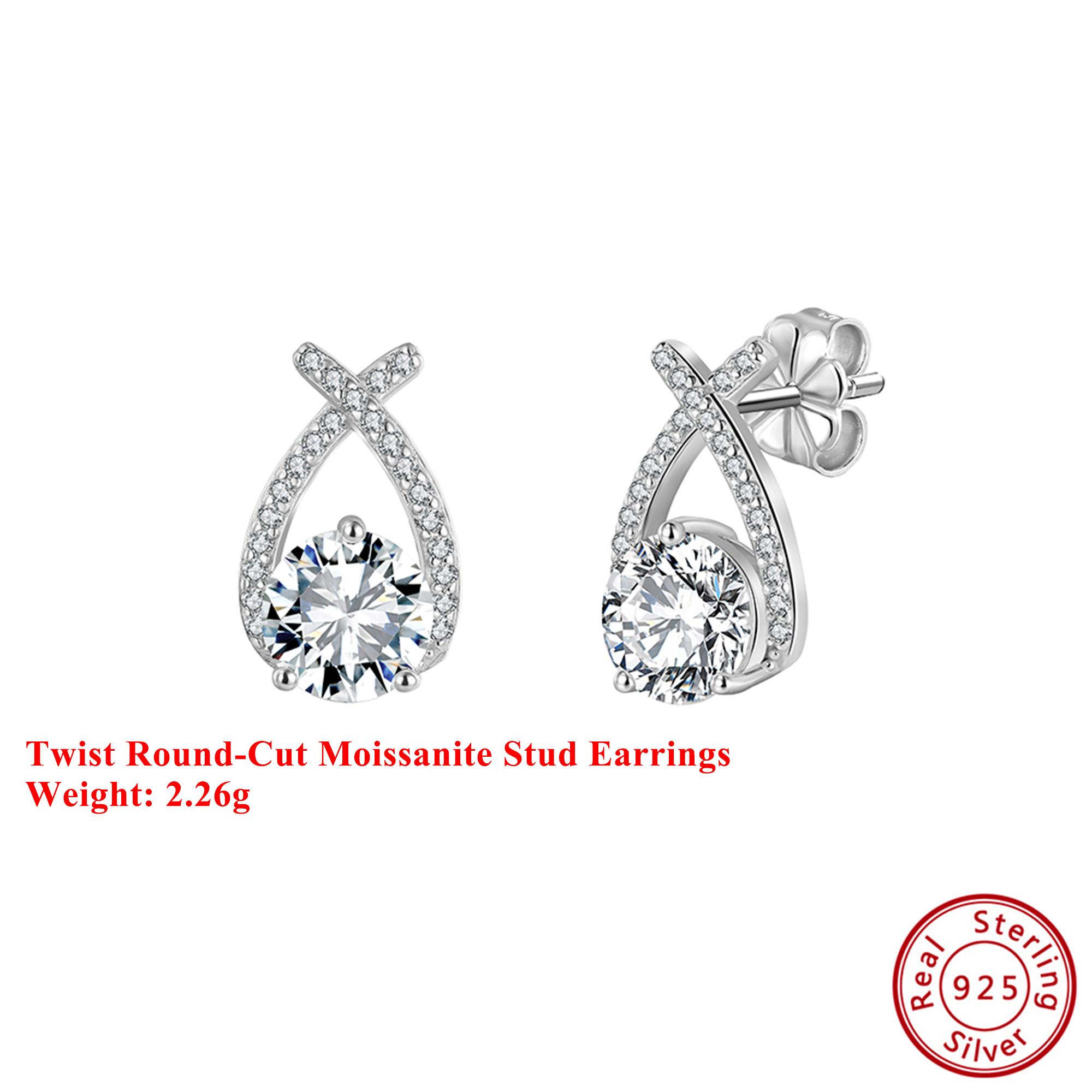 

Effie Queen Genuine 925 Silver 14k Gold Round Cut Moissanite Stud Earrings Simple Jewelry for Women Wedding Party Banquet MOE12 срібний