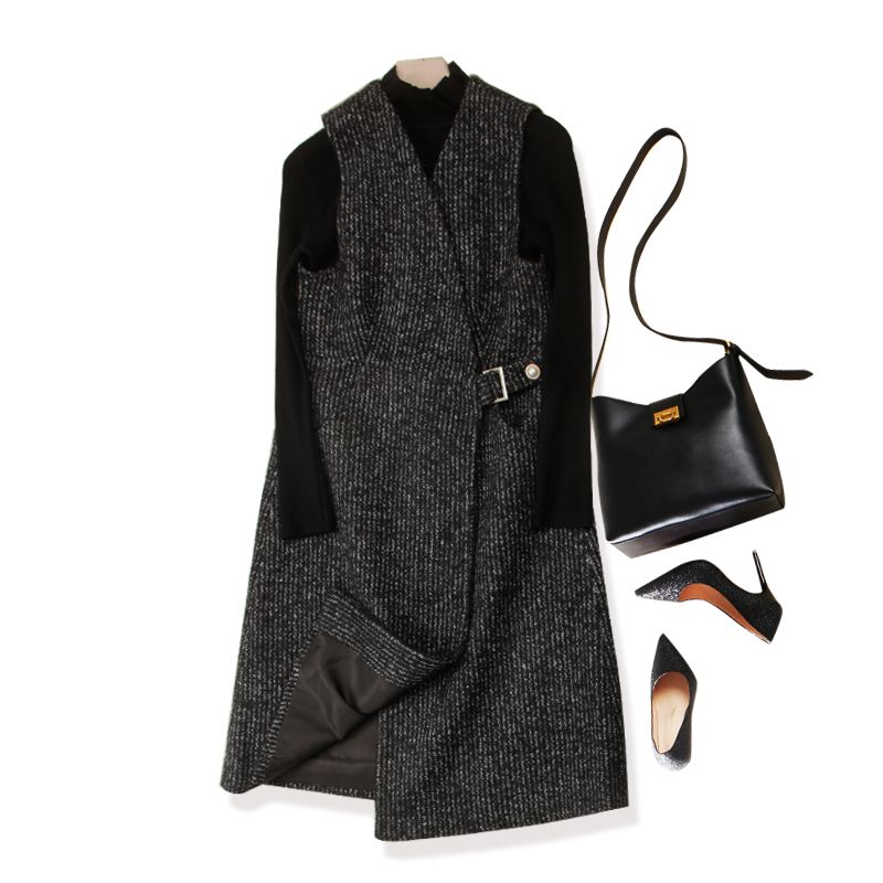 High Content Cashmere Knitting Elegance Female Two-Piece Long Dress Fall and Winter! Elastic Sweater + Woven V-neck Vest Skirt