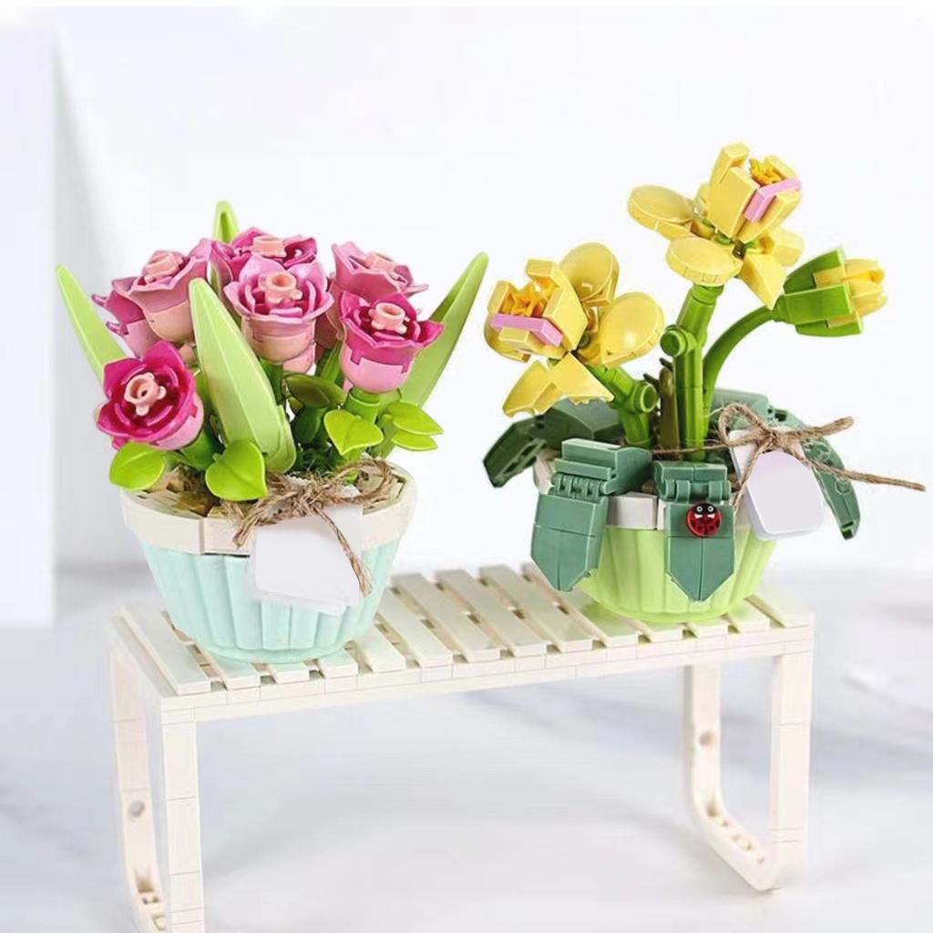Diy Hand-assembled Flower Buildingblocks With Small Pieces, Everlasting Hand-held Flower Toys