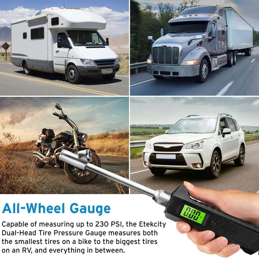 230 PSI Digital Tire Pressure Gauge Dual Head Stainless Steel for Off-road Vehicle LCD Flashlight CSL2018 gauge