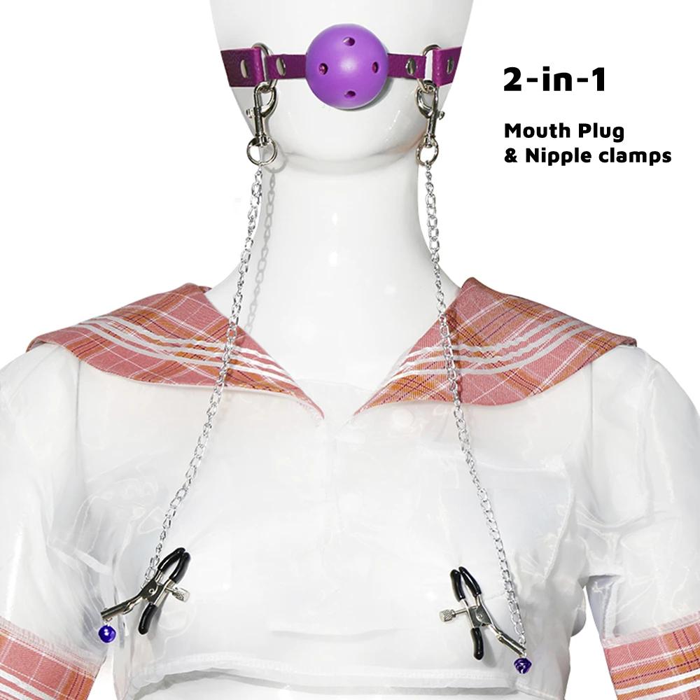 Nipple Clamps Clips Mouth Plugs Collars Choker Vagina Clip Bondage Set Kink Fetish Erotic Flirting for Woman Adult Sex Toys