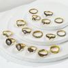 Europe and The United States New Ring Retro Exaggerated Hollow Carved Snake-shaped Feather Gem 16-piece Combination Ring Foreign Trade