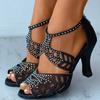 Fashion Shoes of Women Fashion Stiletto Rhinestone Hollow Fish Closed Toe Sexy Dance Shoes Plus Size Ladies Sandals 2025