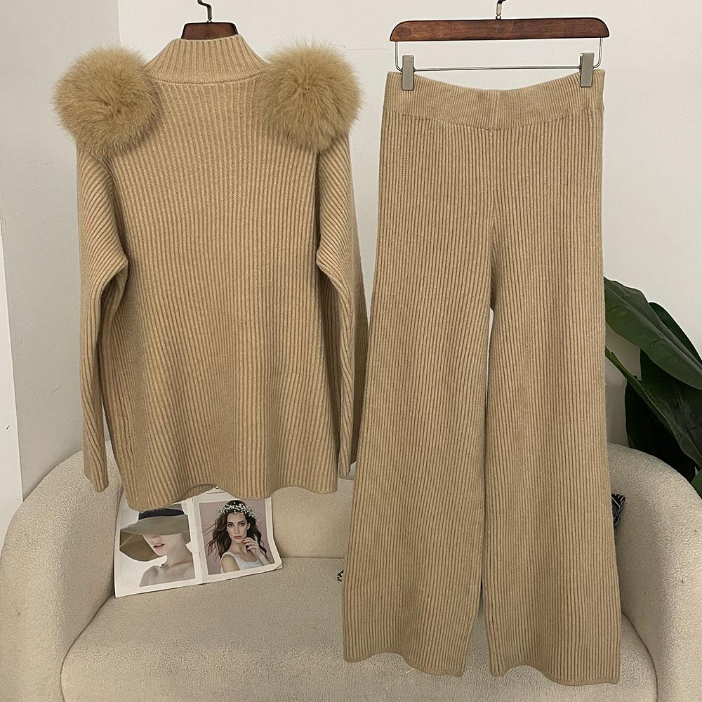 OFTBUY Weiche Frühling Herbst Bluse Echter Fuchspelz Warmer Strickanzug Oberteil T-Shirt Kapuzenpullover Damen Lässig Pullover Locker Dame Elegant Großhandel