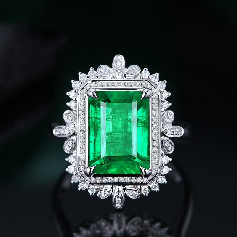 5 Carat Synthetic Emerald Ring Plated With 18K Gold Imitation Zircon Inlaid Jewelry Live Ring