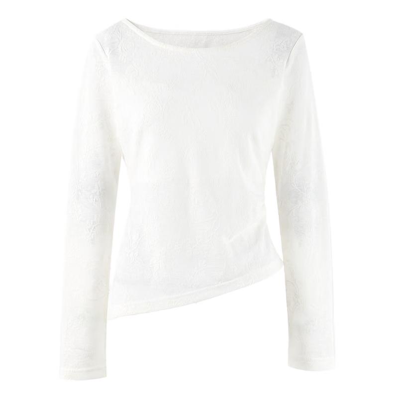 Elegant Pleated Slit Round Neck T-shirt M