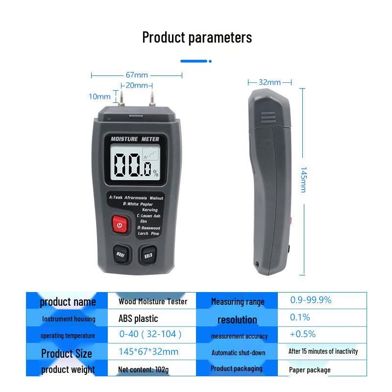 Wood Moisture Meter for Flooring, Cardboard, and Hygrometer Measurement
