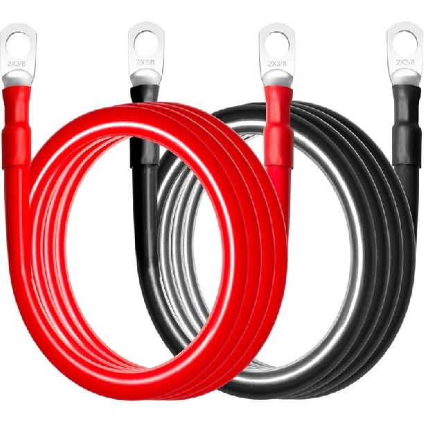 MILAPEAK 2 AWG Battery Cables, 8 Inch 2 Gauge Marine Battery Inverter Cable Set With 3/8" Terminals Lugs (Positive and Negative) for Solar, Rv, Car,