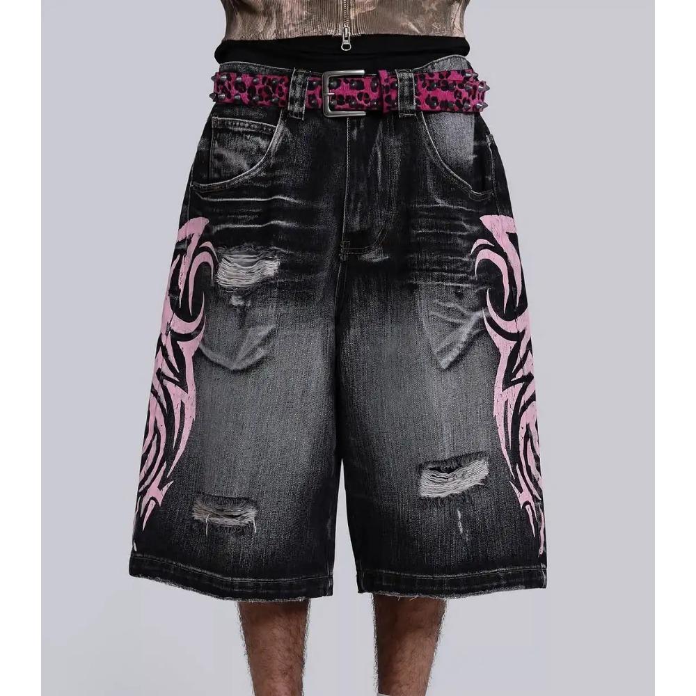 RogueWave Streetwear Y2K Popular Denim Shorts Tassels Design Vintage Shorts Man Hip Hop Fashion Harajuku Punk High Waist Wide Leg Pants