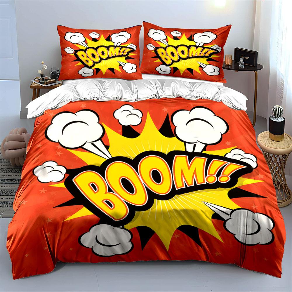 Comic-Style Explosion Graphic Design  Kid'S And Adults' Bedroom Decor, Exquisite Three-Piece Bedding Set Gift