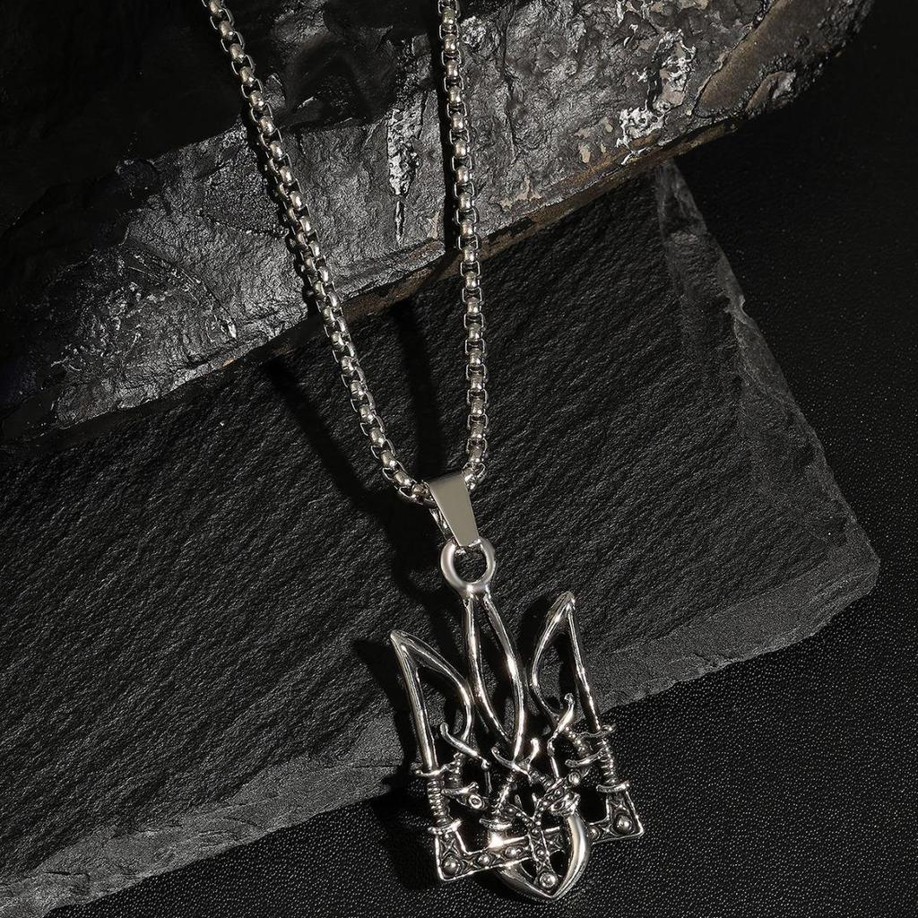 Trident Alloy Necklace - European & American Viking Style in Thai Silver Retro Design