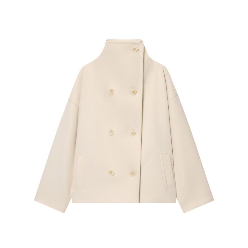 Womens Oversized Wool-Blend Double-Breasted Turtleneck Coat Streetwear Outerwear