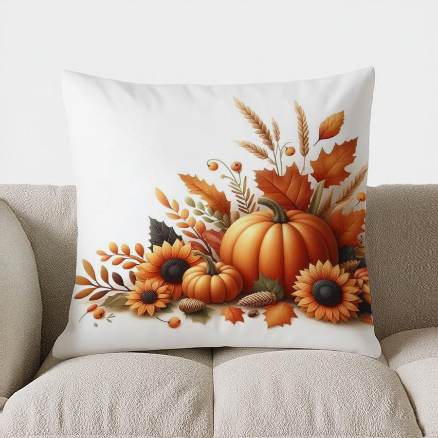 Home Decor Hello Fall: Lantern & Autumn Floral Pillow Pattern Cushion Cover Suitable For Sofa Bedroom Car Pillow Cover