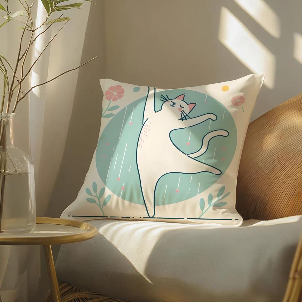 Cute Pink Cat Pattern Pillow Case Double-Sided Plush Sofa Cushion Covers Organic Breathable Invisible Zipper