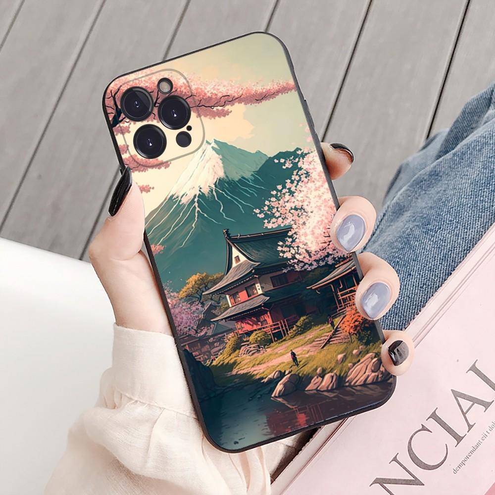 Japanese Aesthetic Mount Fuji Landscape Phone Case For iPhone 15 14 11 12 13 Mini Pro XS Max Cover 6 7 8 Plus X XR SE 2020 Shell