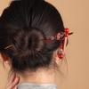 Baghetă de păr din lemn de santal roșu în stil chinezesc pentru femei GEMCHIC, cu dovleac cloisonné și ciucure, Ac de păr etnic din lemn vintage pentru coc, coafură strânsă și Cheongsam
