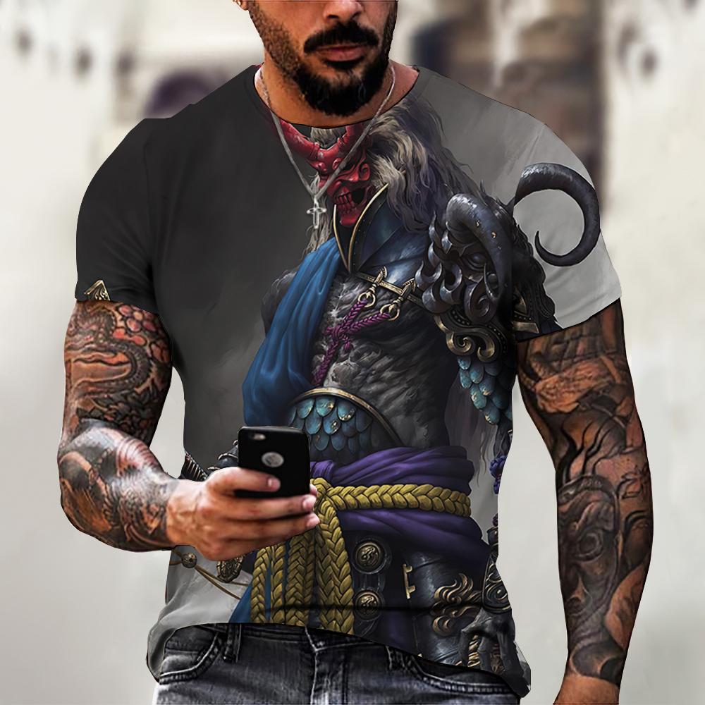 

Мужская футболка в стиле ретро с 3d японским принтом воина-призрака, мужская одежда, уличная футболка в стиле Харадзюку с короткими рукавами, повседневная повседневная толстовка 3XL