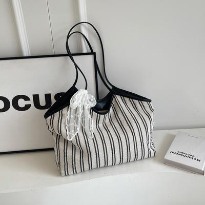 Striped Bag Women's Large Capacity Commuting Underarm Tote Bag