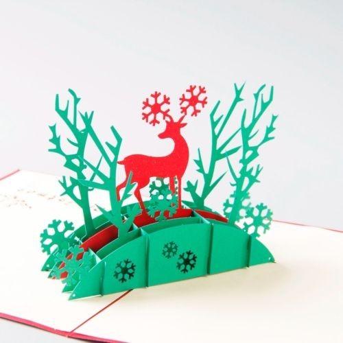 3d Card Greeting Paper Cut Postcard Birthday Party Gift Christmas Deer 1pc