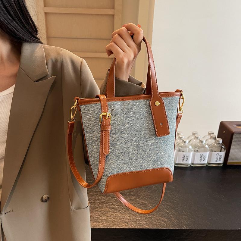 Denim contrasting small bag women's summer new portable bucket bag texture fashionable commuter messenger bag
