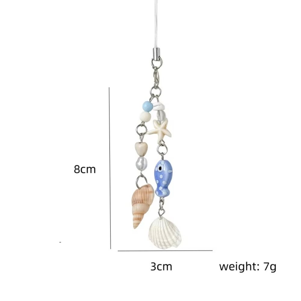 Seashell Bag Charm Blue Color Keychain Pendant Versatile Phone Lanyard  For Women