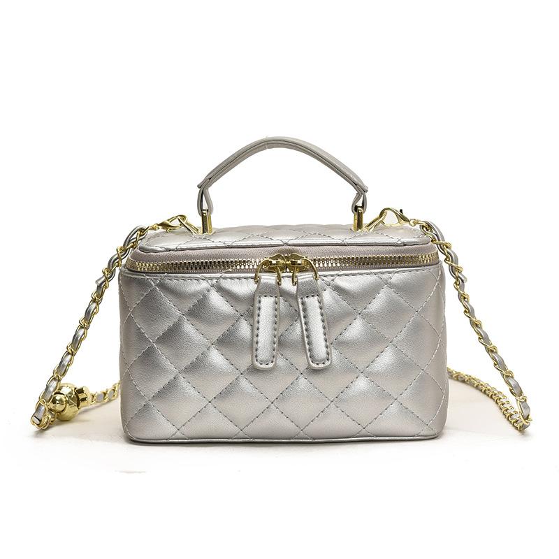 Silver Mini Bag Women's Summer 2025 Tide Rhombus Chain Handbag Commuter Shoulder Crossbody Bucket Bag