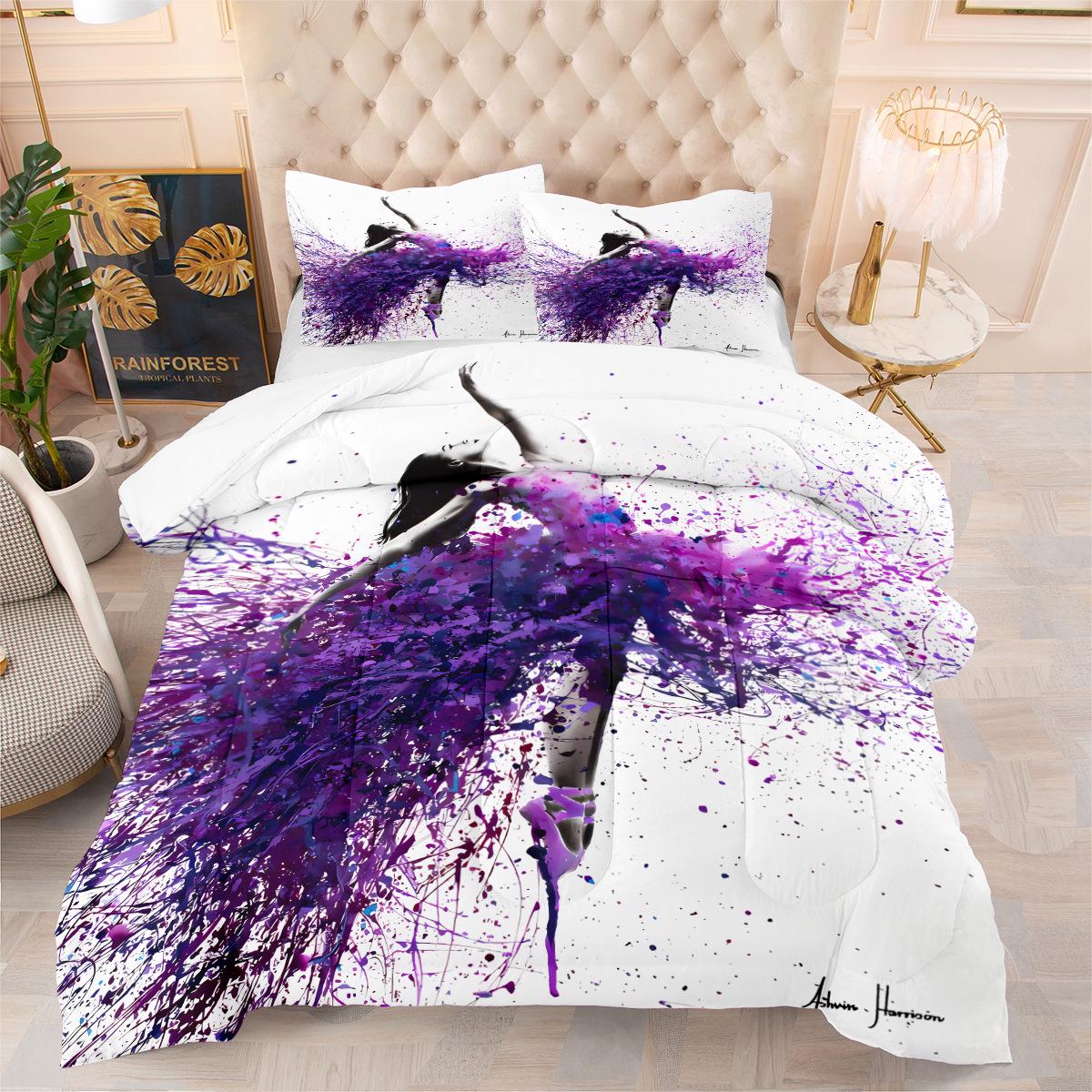 Geometric Grid Tie-dye Gradient Fill Feather Silk Cotton Comforter Set - 3 Piece Digital Print Bedding Set 140*200cm