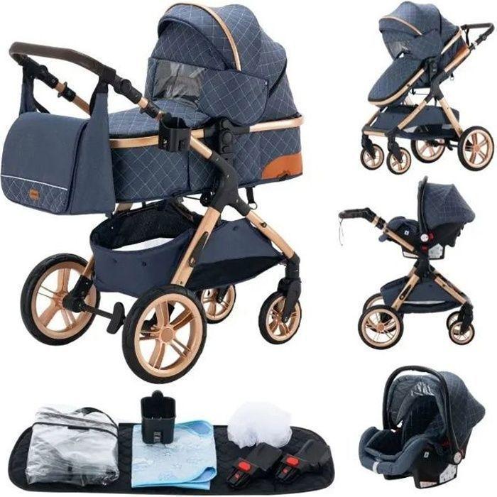 3-in-1 Baby Stroller Combined Car Seat Bassinet Trio Reversible Adjustable High Quality Puncture-Proof Wheels Handle.Blue.