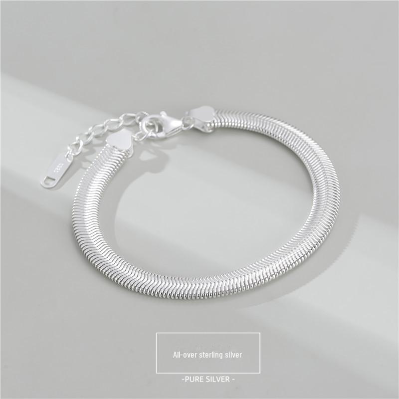 

Широкий плоский браслет-змейка из стерлингового серебра 925 пробы - модные украшения в корейском стиле INS 925 Silver