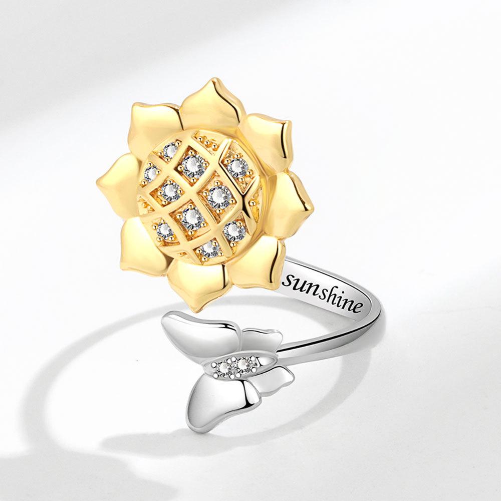 Adjustable Sunflower Spinner Ring For Women Minimalist Anxiety Relief Stress Reducing Rotating Jewelry Gift
