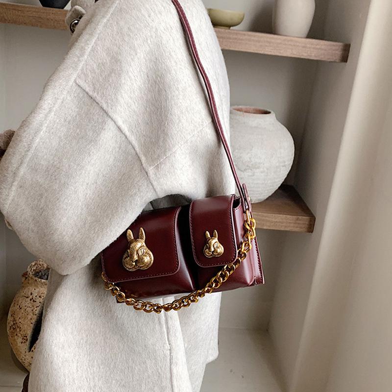 Borsa sottospalla a catena di alta qualità per donna 2024 Nuova moda Coniglio Doppia tasca Borsa da motociclista Monospalla a tracolla