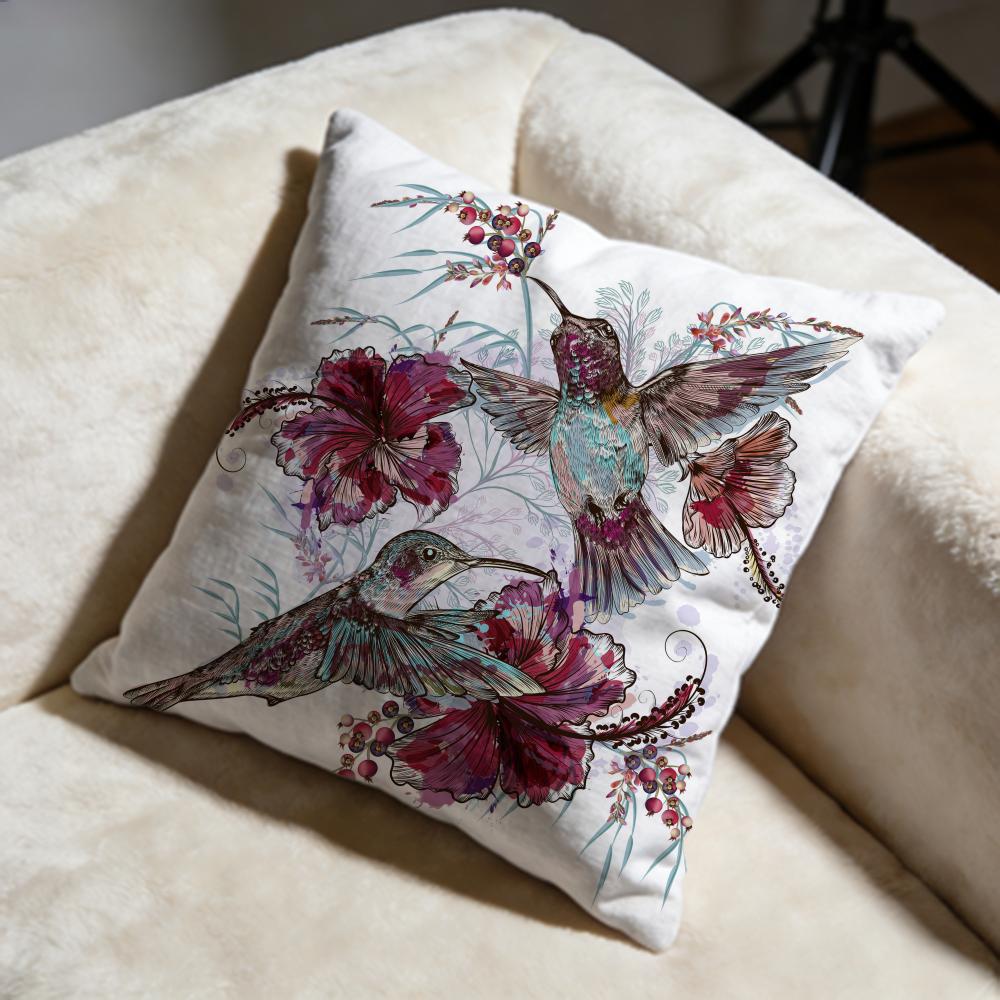 Hummingbird Spring Flowers Cushion Cover Soft Decorative Pillow Case Suitable For Bedroom Sofa Car Travel Use