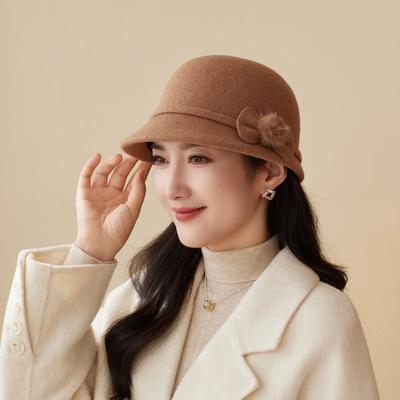 Sombrero de pescador de ala corta de lana para mujer, sombrero térmico de otoño e invierno, elegante sombrero de cubo británico