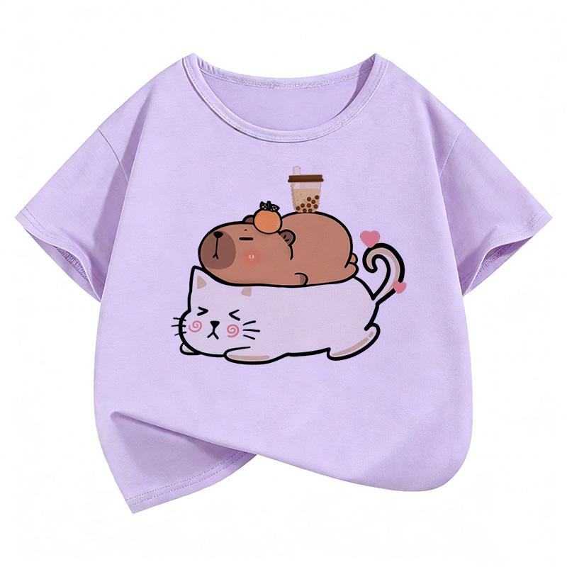 Summer Short-sleeve Cartoon Boys' and Girls' Clothing Cute Cat Capybara Children's T-shirt