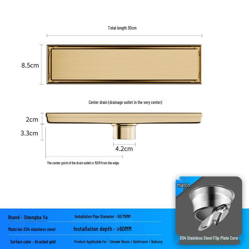 Bright Light 304 Stainless Steel Invisible Floor Drain - Odor-Resistant for Hotel Showers