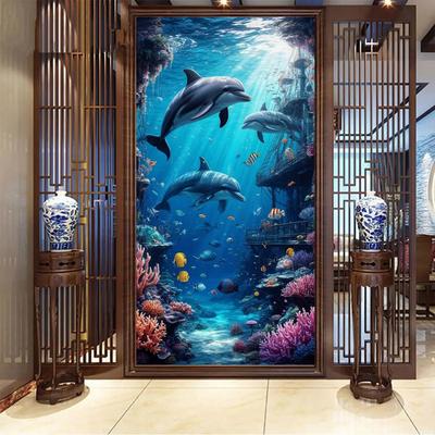 Dolphin Large Size Diamond Painting Underwater Scenery Diy Full Square Round Drill Rhinestone Embroidery Ocean Animals Mosaic Cross Stitch Kits